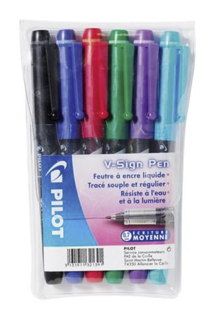 Stylo-feutre Pilot V-Sign Pen - pointe moyenne - par 6