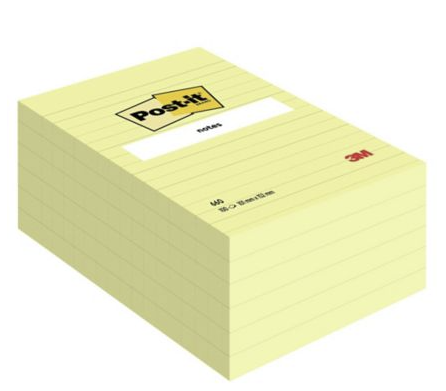 Notes lignées Post-it - 102 x 152 mm - jaunes - bloc x 100 feuilles