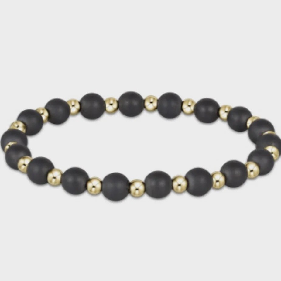Gold Grateful Pattern 6mm Bead Bracelet - Hematite