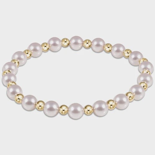 Gold Grateful Pattern 6mm Bead Bracelet - Pearl