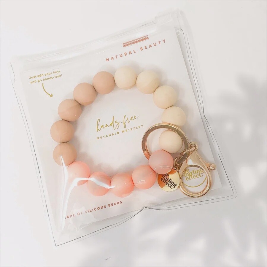 Hands-Free Silicone Beaded Keychain Wristlet - Natural Beauty