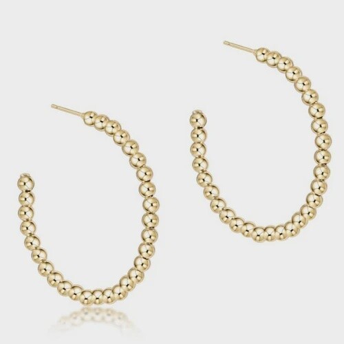 Beaded Classic 1.75&quot; Post Hoop - 3mm Gold