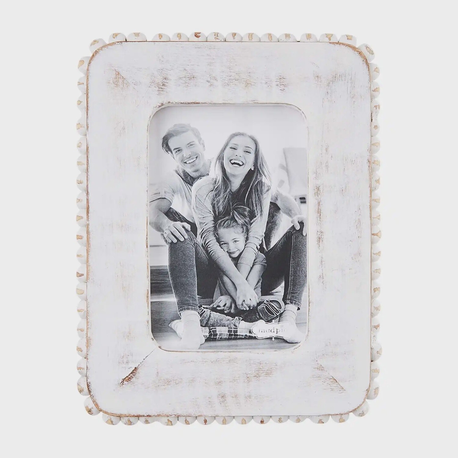 SMALL WHITE WOOD BEADED PICTURE FRAME