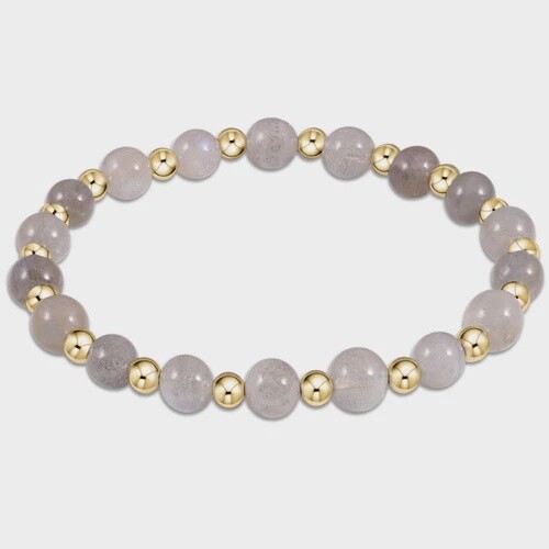Gold Grateful Pattern 6mm Bead Bracelet - Labradorite