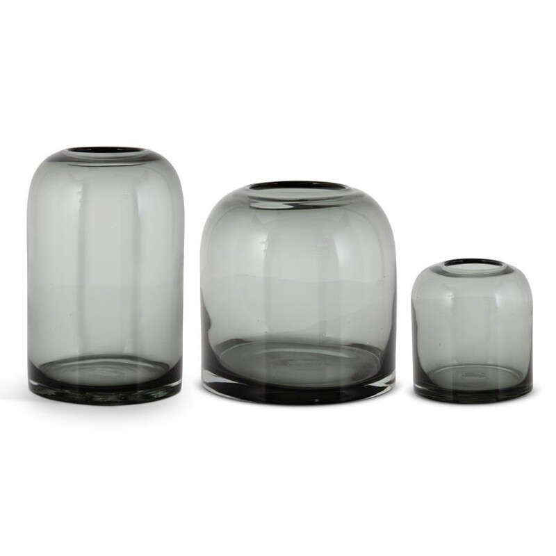 9.75&quot; Gray Transparent Glass Vases
