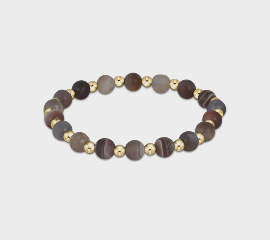 Gold Grateful Pattern 6mm Bead Bracelet - Matte Botswana Agate