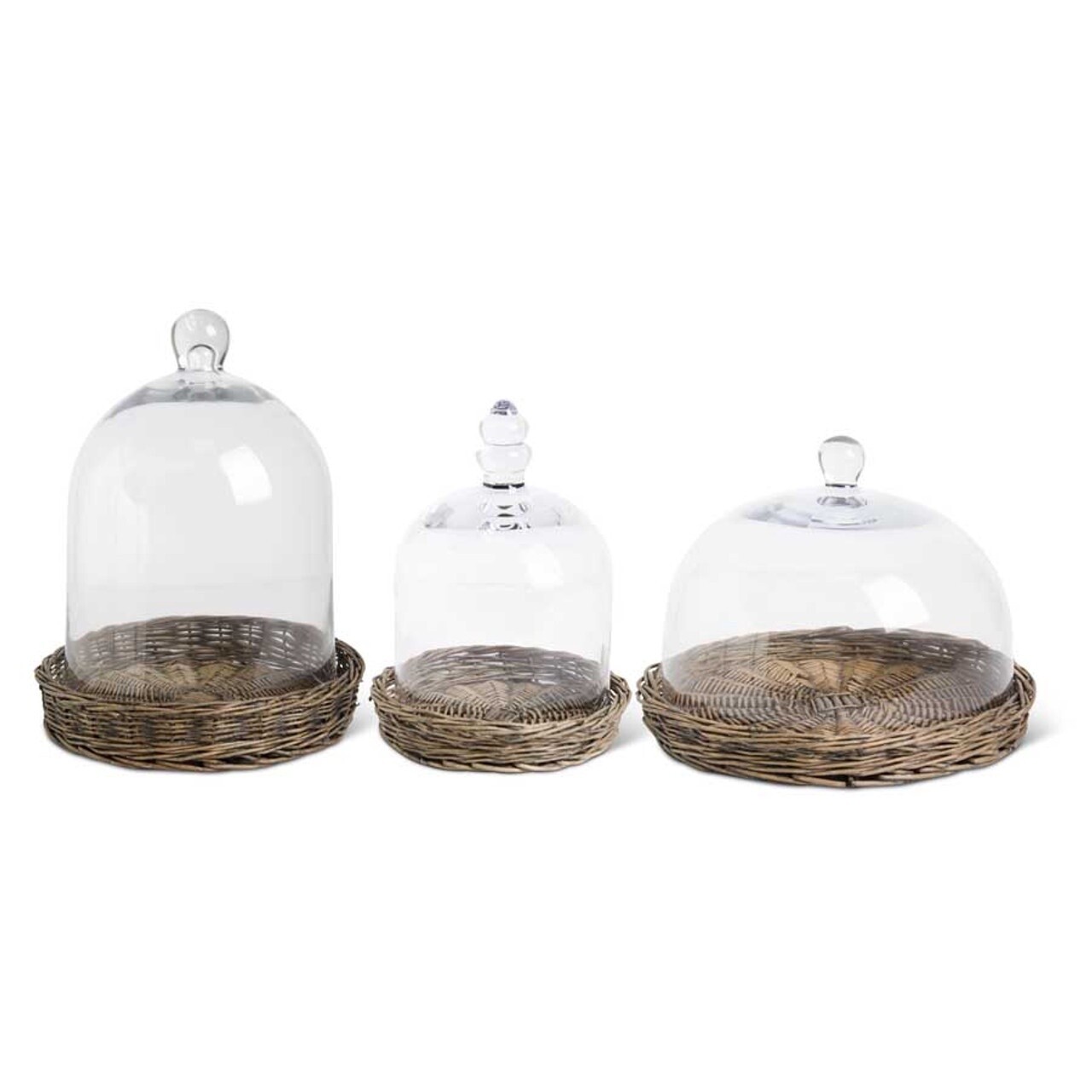 10&quot; Glass Cloches w/Wicker Trays