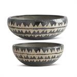 15.25 Black Ceramic Bowls w/Tan Triangle Pattern