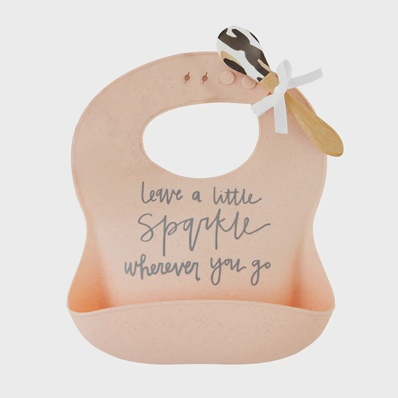 SPARKLE SILICONE BIB AND SPOON