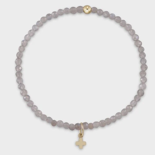 Labradorite 3mm Bead Bracelet - Signature Cross Small Gold Charm