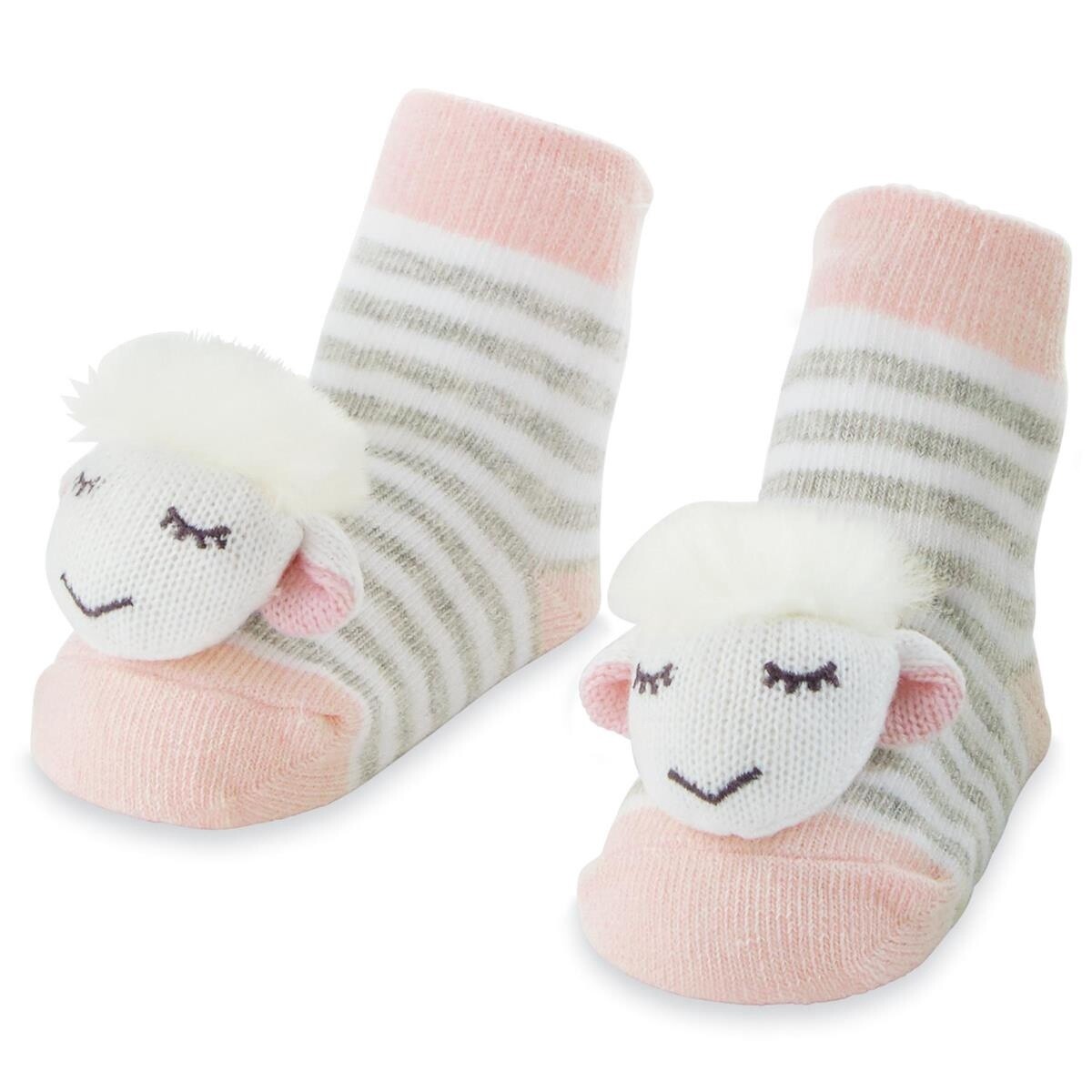 RATTLE PINK SHEEP BABY SOCKS