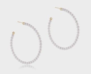 Beaded Gemstone 1.75&quot; Post Hoop - 3mm Pearl