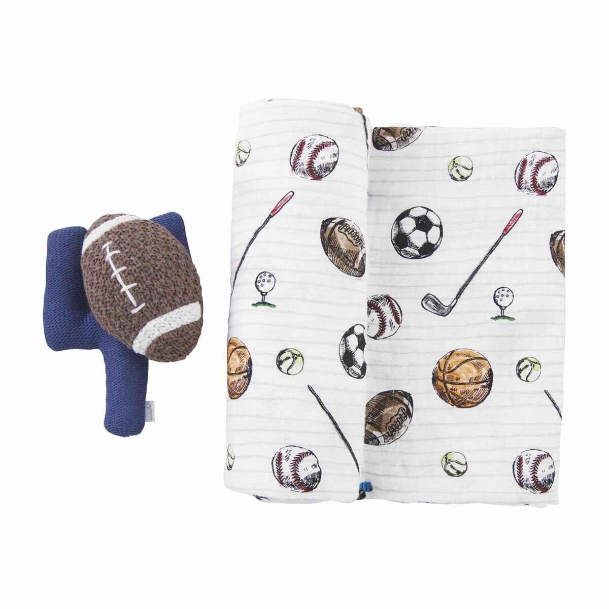 FOOTBALL SWADDLE &amp; RATTLE SET