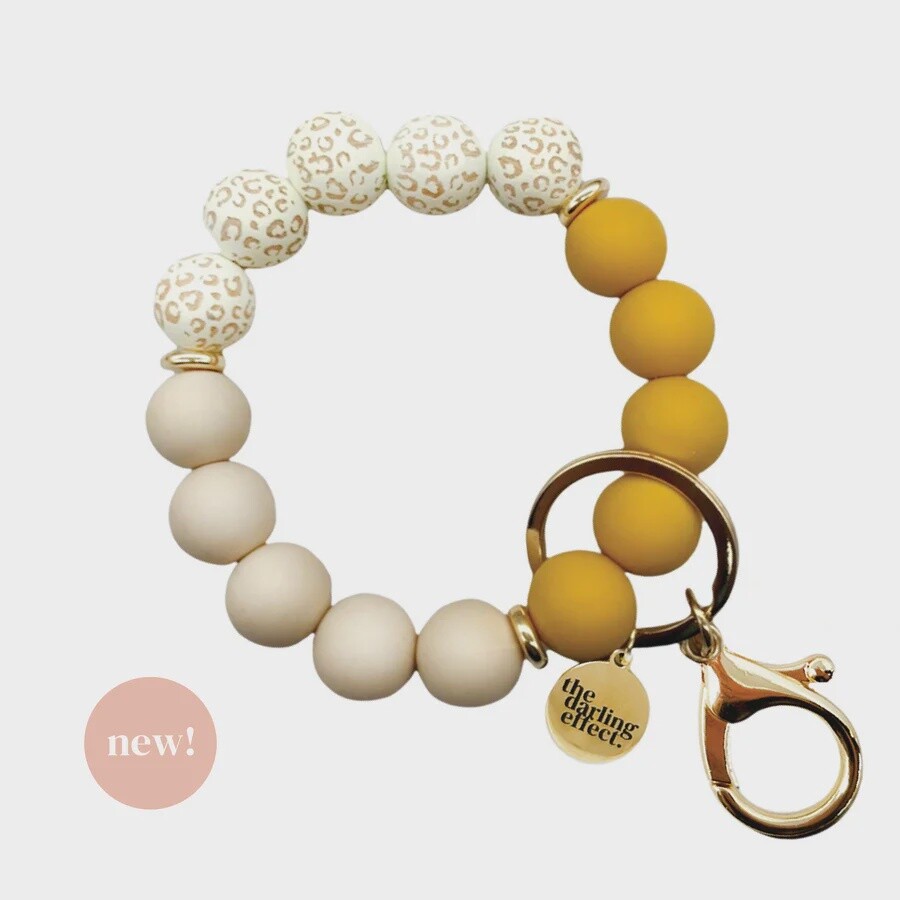 Hands-Free Silicone Beaded Keychain Wristlet - Honey Gold