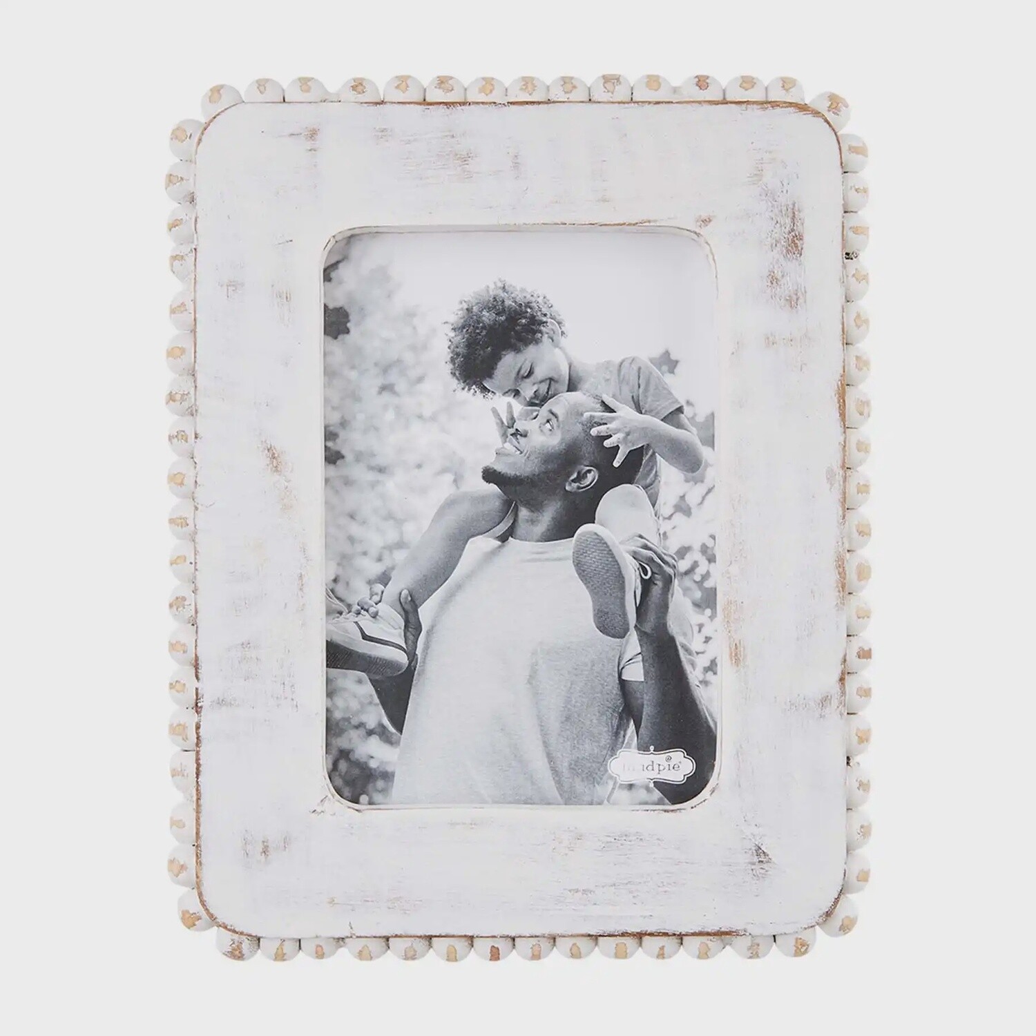 LARGE WHITE WOOD BEADED PICTURE FRAME