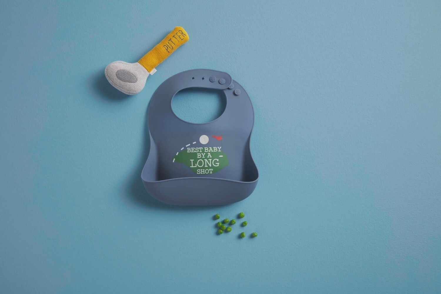 BLUE GOLF BIB AND RATTLE SET