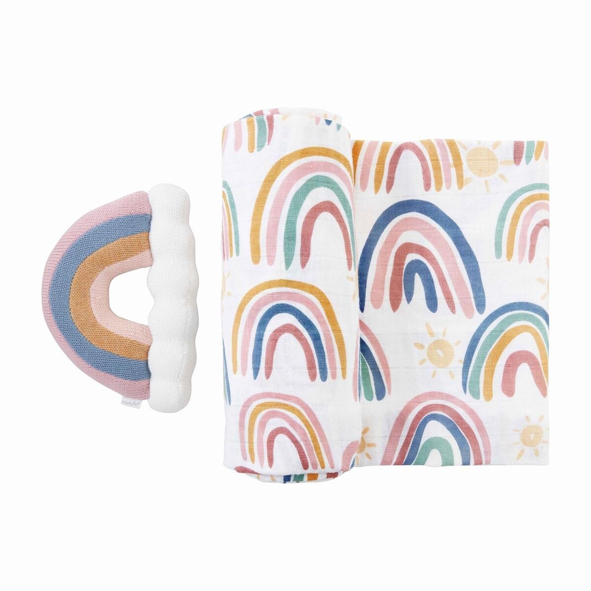 RAINBOW SWADDLE &amp; RATTLE SET
