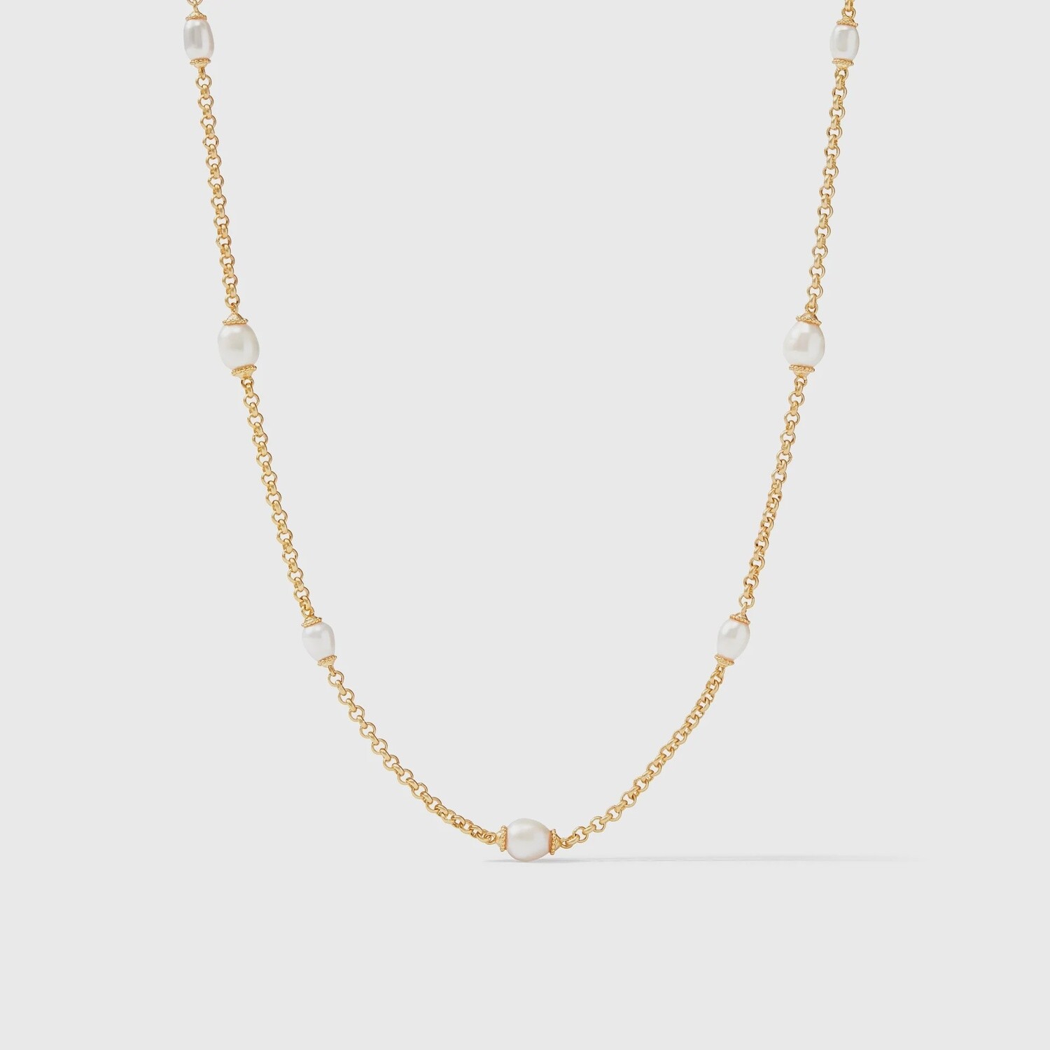 Marbella Station Necklace Gold Freshwater Pearl