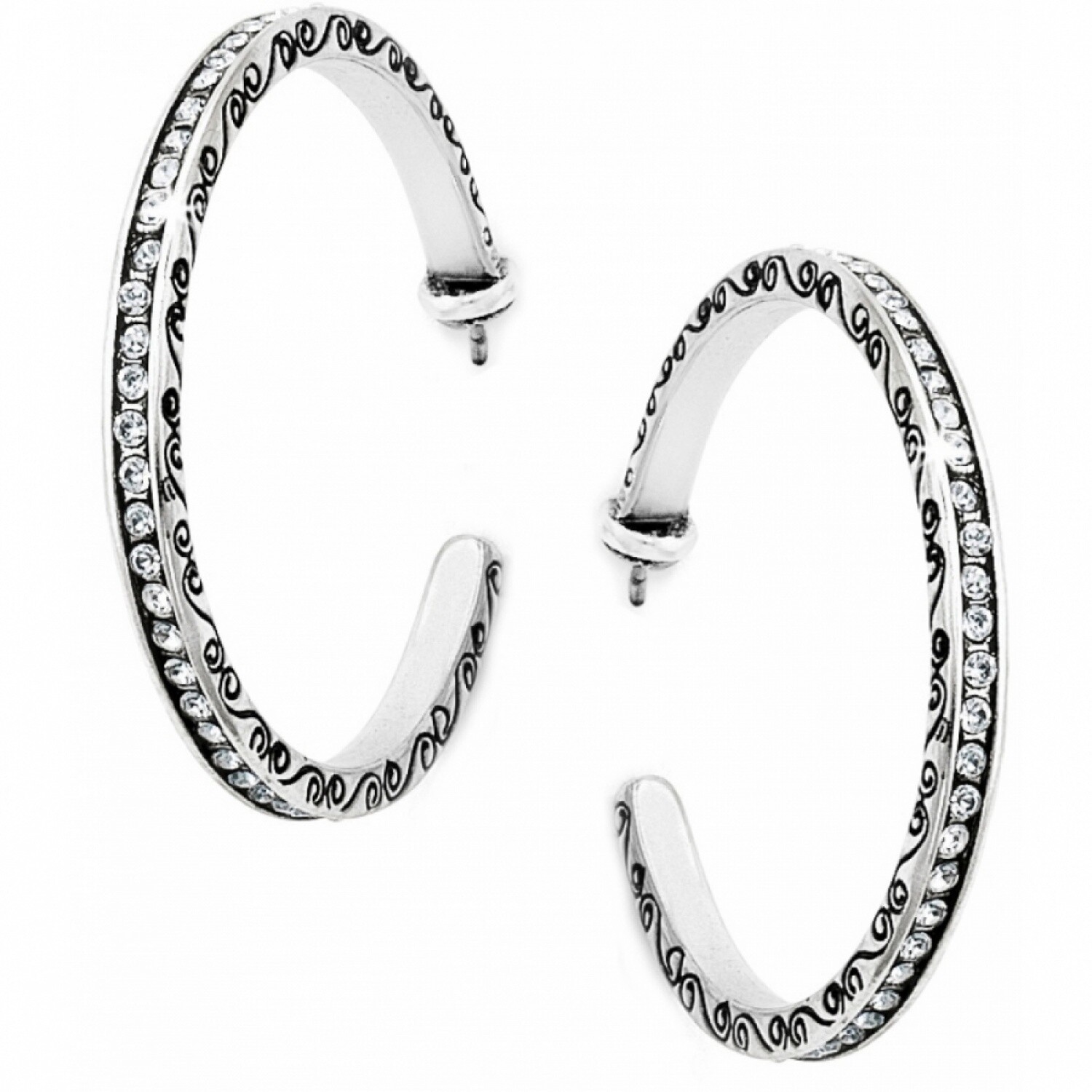 Secret Of Love Hoop Post Earrings - Silver