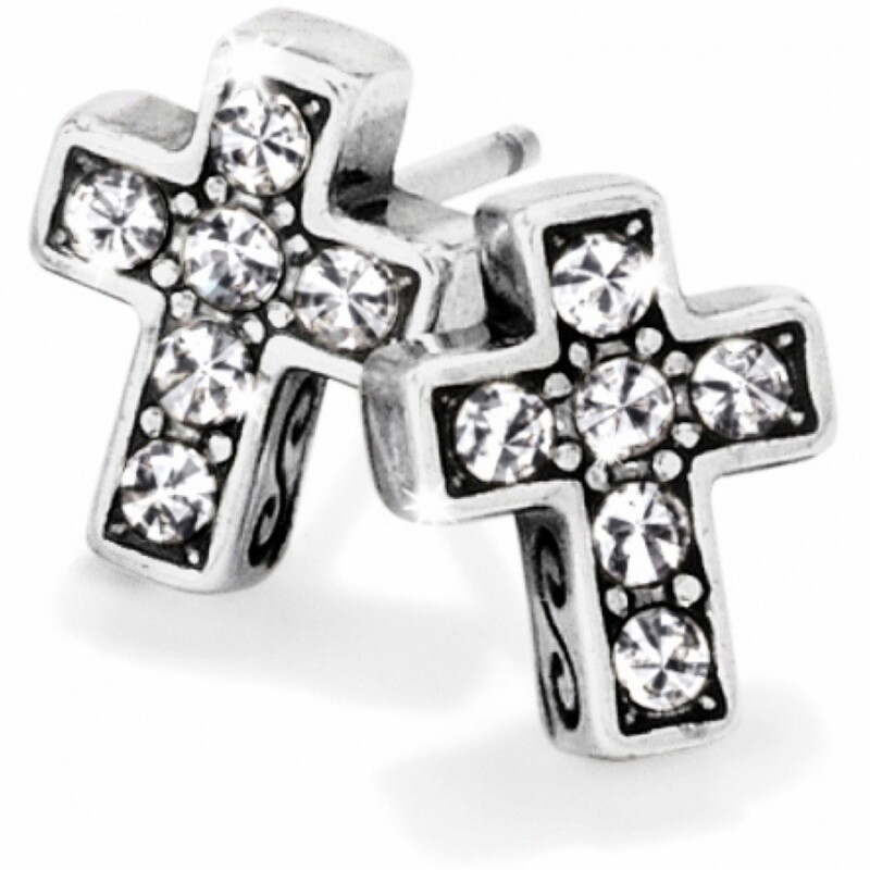 Starry Night Cross Mini Post Earrings - Silver
