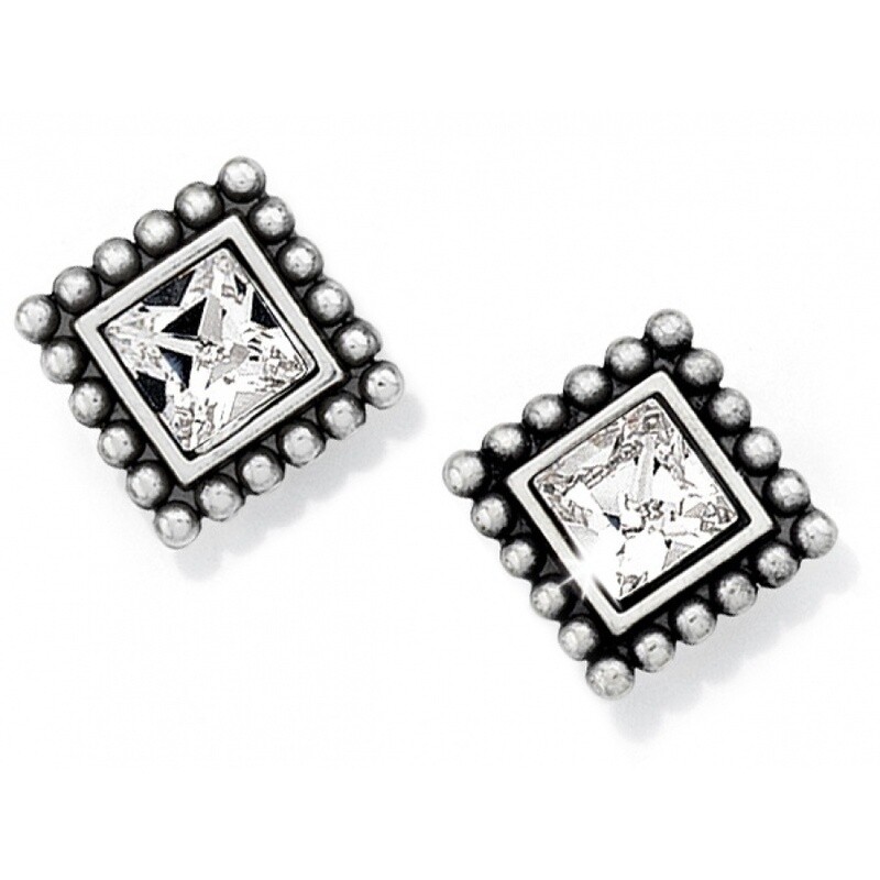 Sparkle Square Mini Post Earrings - Silver