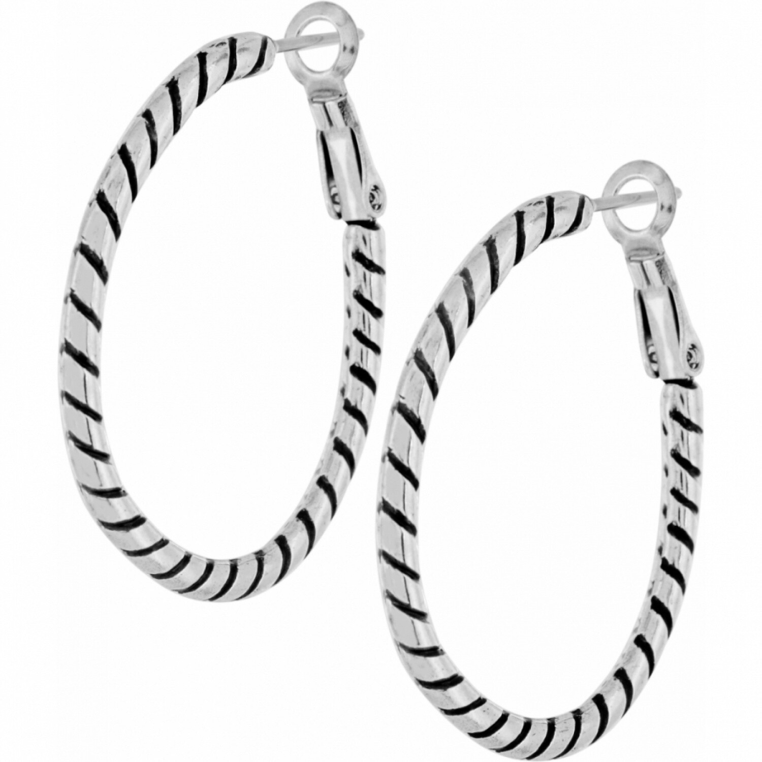 Twist Oval Hoop Charm Earrings - Silver