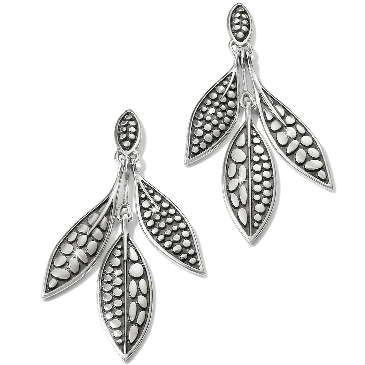 Pebble Leaf Trio Post Drop Earrings - Silver