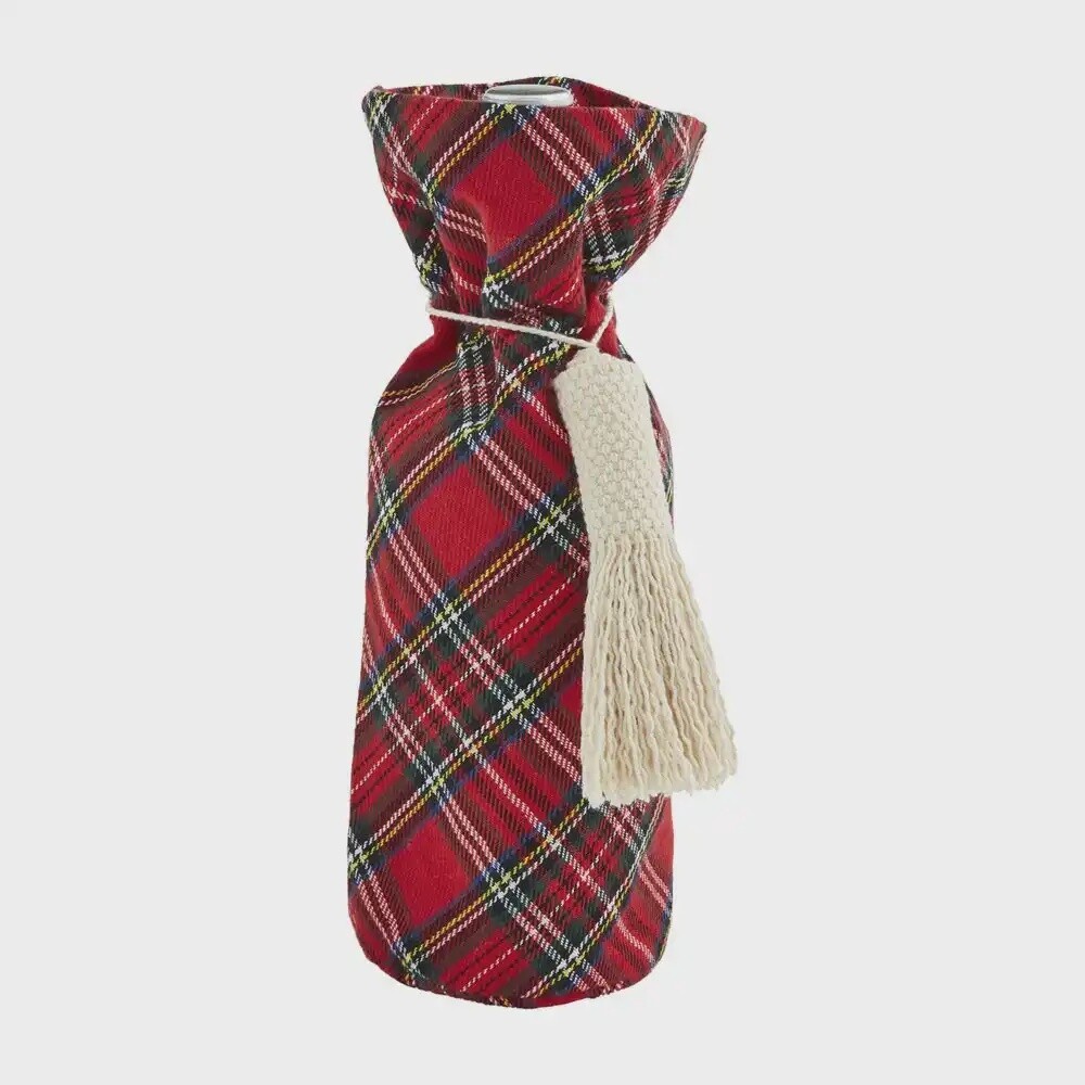 Red Tartan Christmas Wine Bag