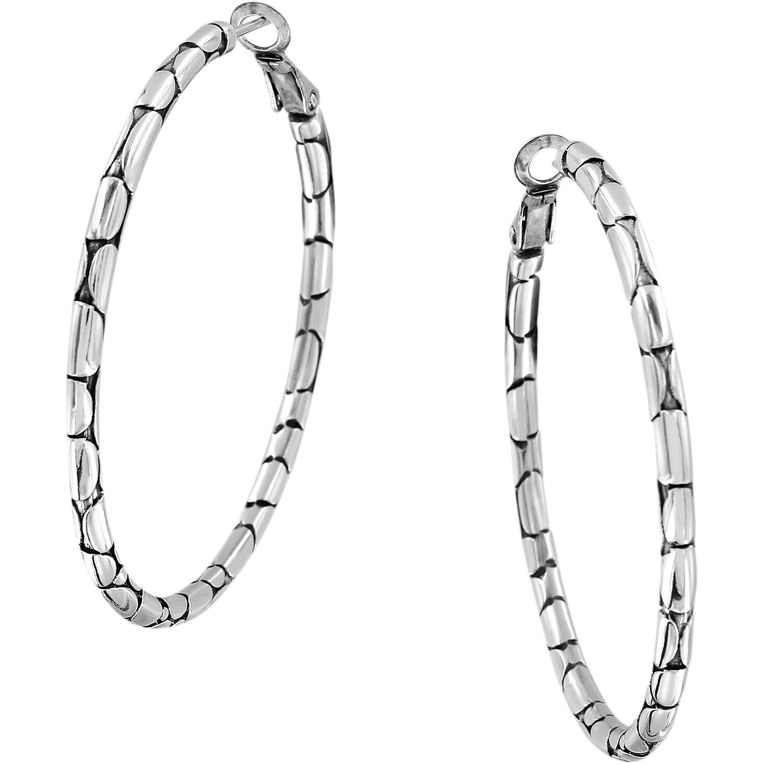 Pebble Large Hoop Earrings - Silver