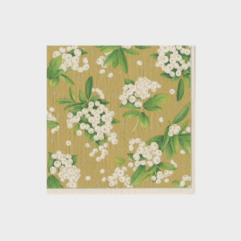 Christmas Berry Paper Cocktail Napkins in Gold &amp; White