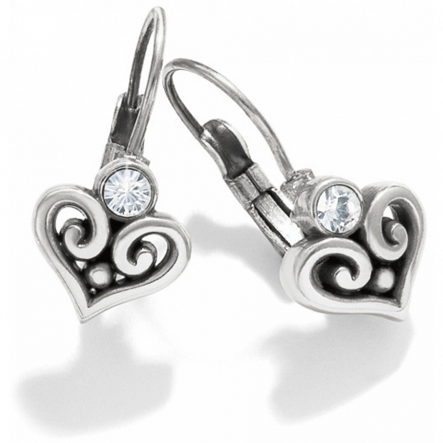 Alcazar Heart Leverback Earrings - Silver