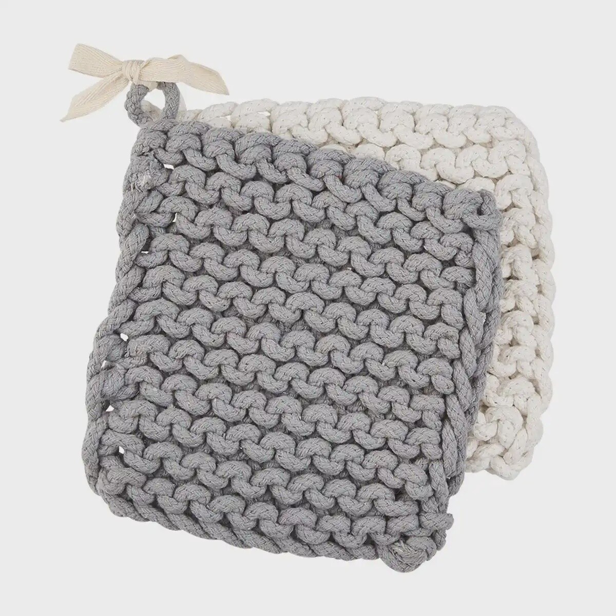 WHITE AND GRAY CROCHET POT HOLDER SET