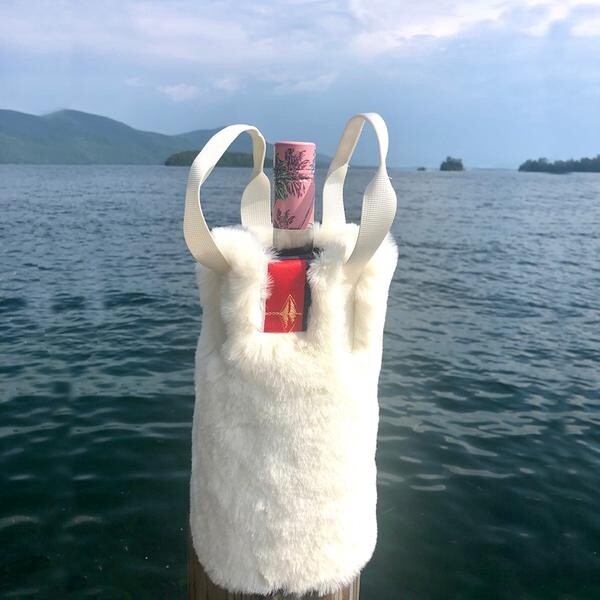 The Rowling White Faux Fur Wine Tote