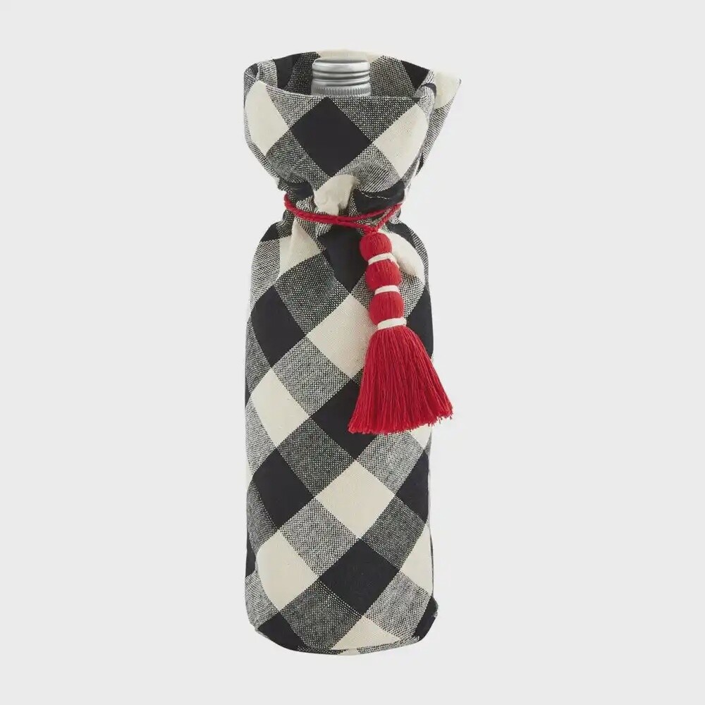 Black Check Christmas Wine Bag
