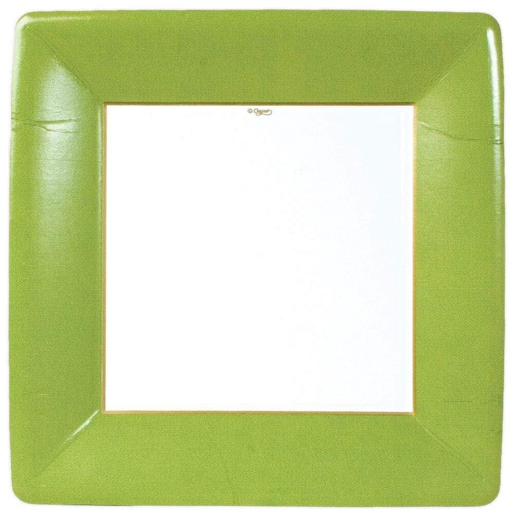 Grosgrain Square Paper Dinner Plates in Moss Green