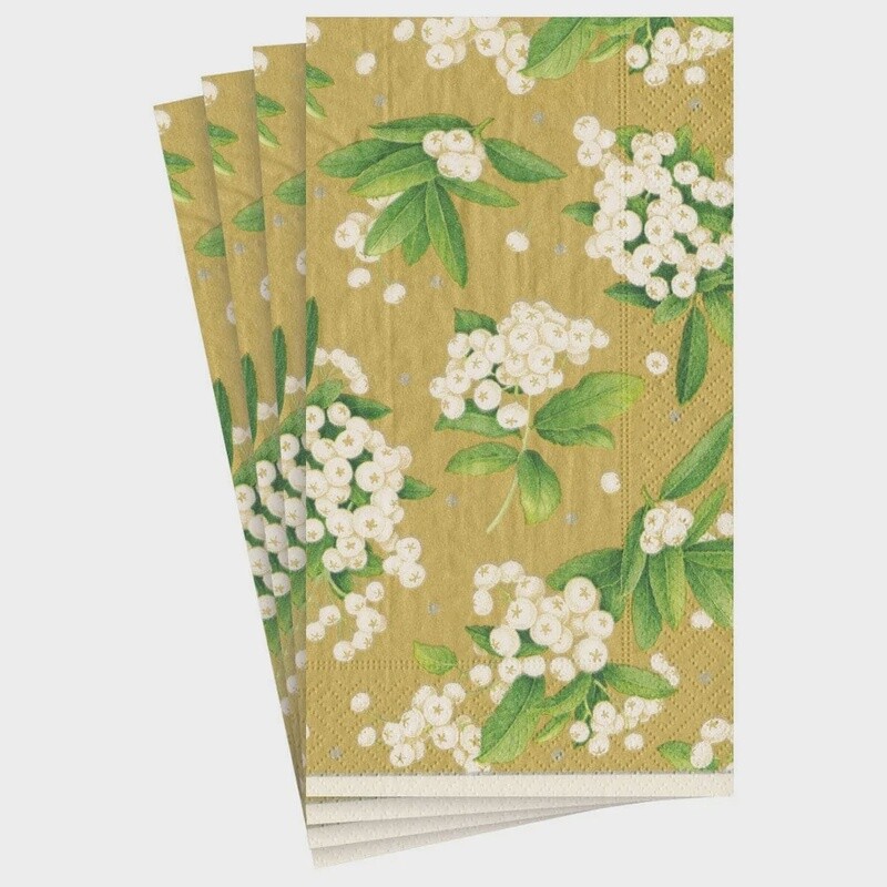 Christmas Berry Paper Guest Towel Napkins in Gold &amp; White