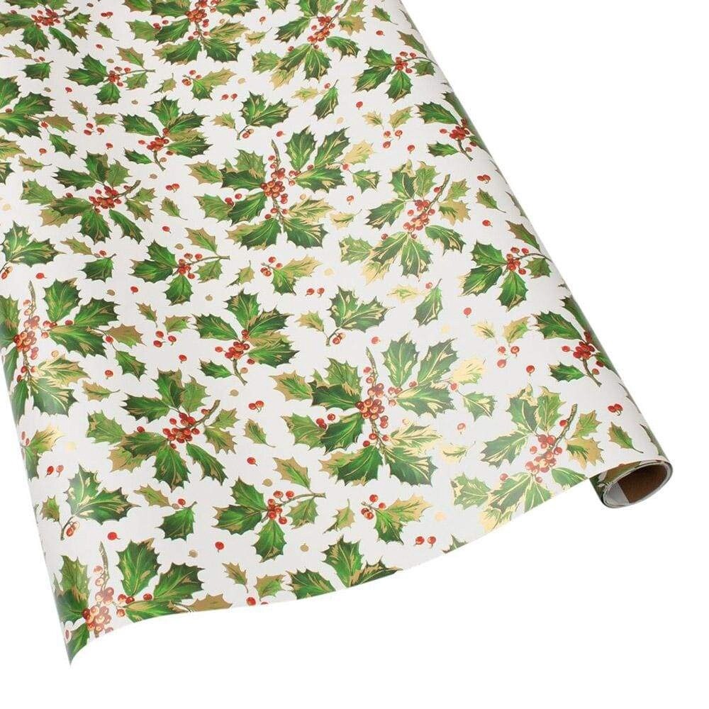 Gilded Holly Gift Wrapping Paper in White