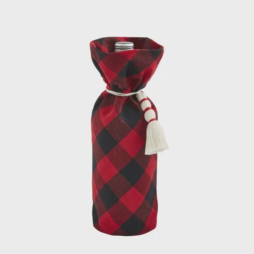 Red Check Christmas Wine Bag