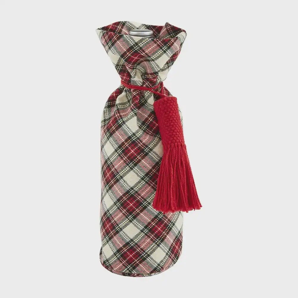 White Tartan Xmas Wine Bag