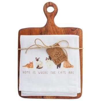Cotton Tea Towel w/ Cutting Board - Cat