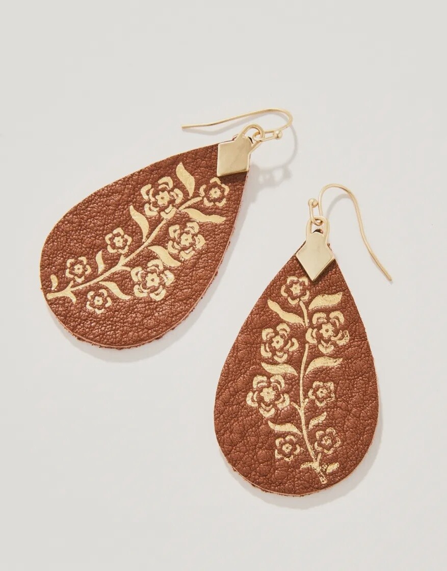 Petite Fleur Leather Earrings Brown