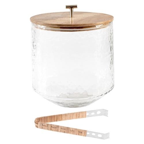 Catalina Ice Bucket - Clear w/Raffia Tongs