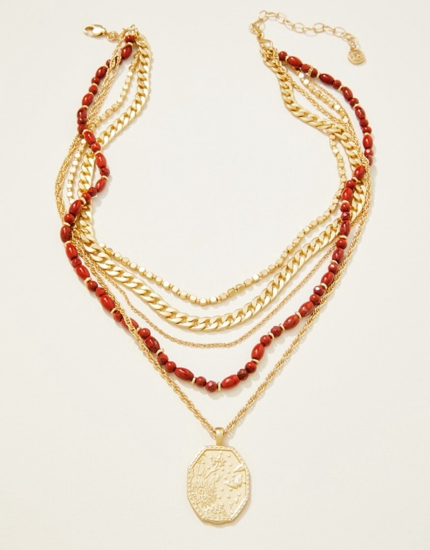 FARMERS MARKET LAYERING NECKLACE 18&quot; RED JASPER