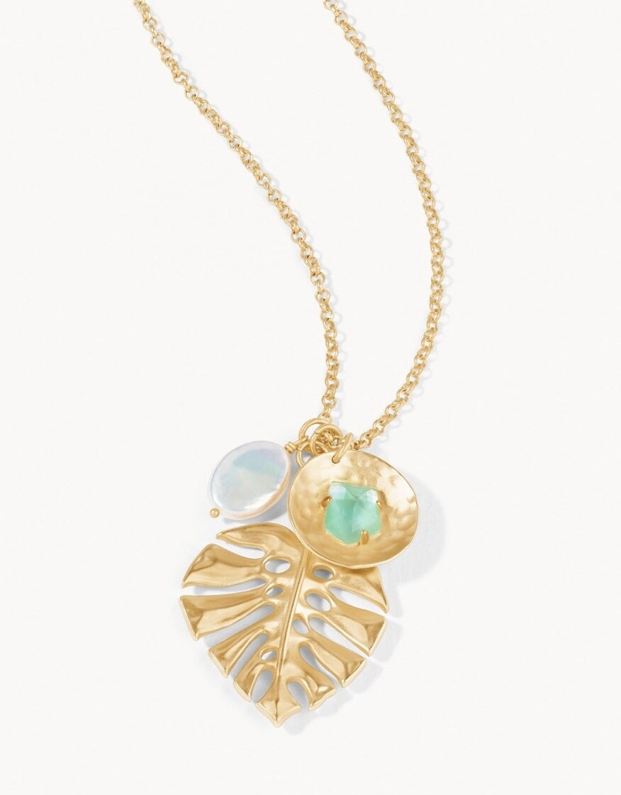 MONSTERA CHARM NECKLACE 32&quot;AQUA PEARLESCENT