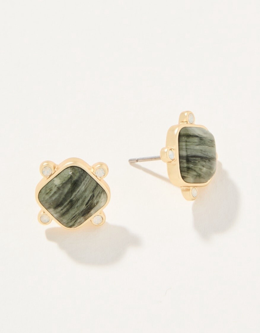 STONE STUD EARRINGS SILVER LEAF JASPER