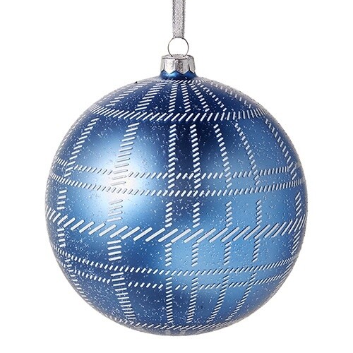 6&quot; Blue Plaid Ball Ornament