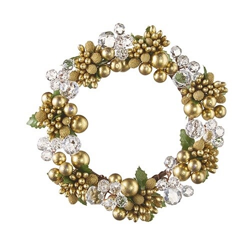 6.5&quot; Beaded Berry and Crystal Mini Wreath-Candle Ring