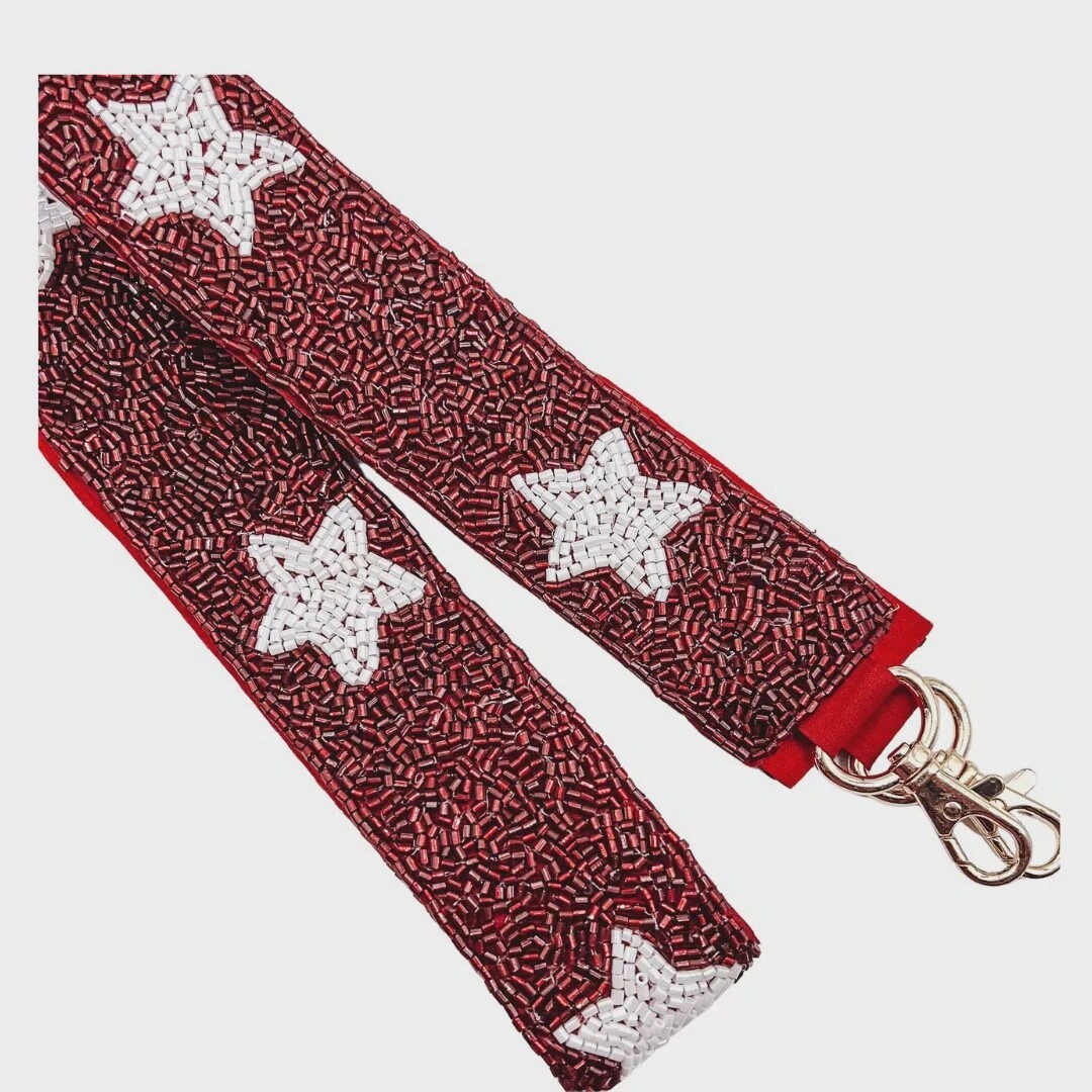 Maroon/White Beaded Star Strap