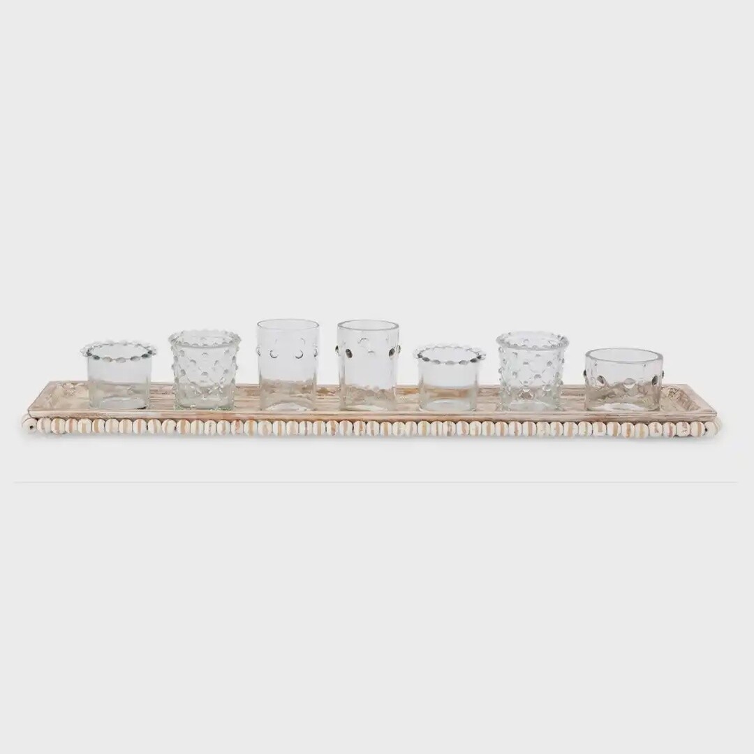 Beaded Tray &amp; Glass Votive Set