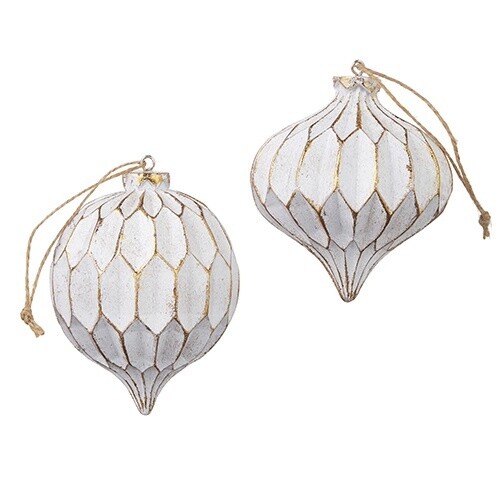 4.5&quot; WHITE AND GOLD TEXTURED FINIAL ORNAMENT